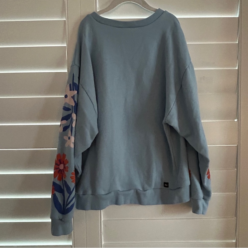 Tea Collection Blue Floral Kids Sweatshirt Size 8 Oversized - Picture 7 of 7